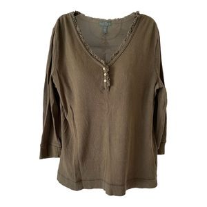 Vintage LRL Lauren Jeans Co. RALPH LAUREN Lace Trim Olive Green HENLEY sz: XL